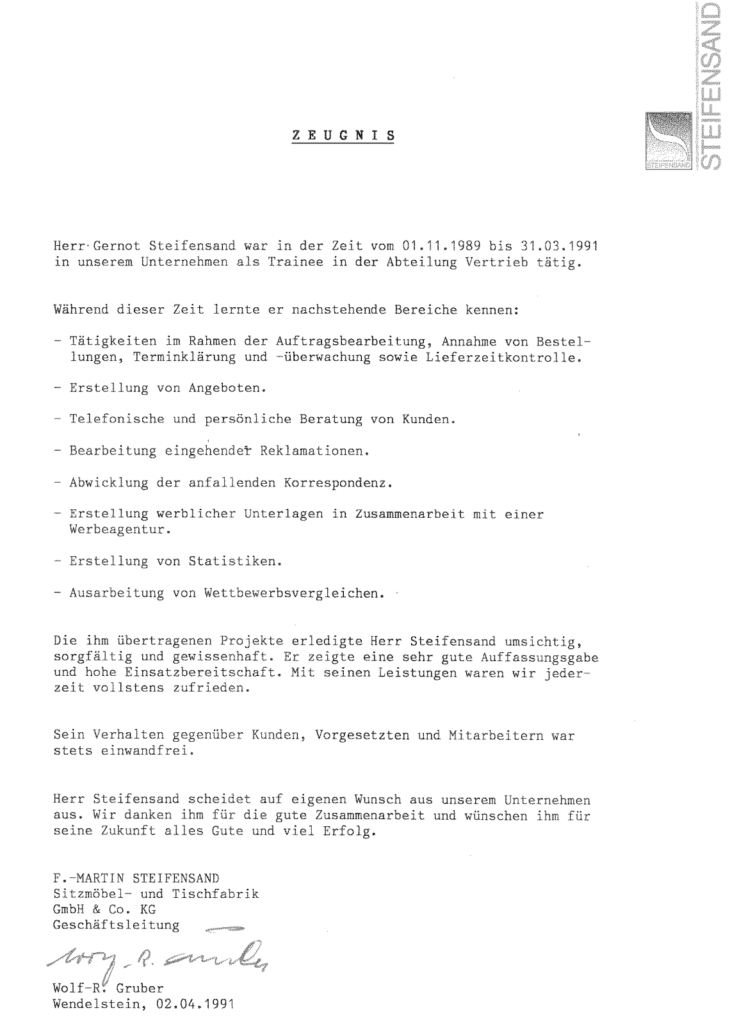 STEIFENSAND_Zeugnis_Gernot_Steifensand | SITWELL® STEIFENSAND AG Bürostühle direkt ab Werk kaufen